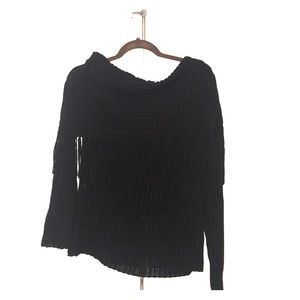 Elie Tahari Black wool fringe sweater size large
